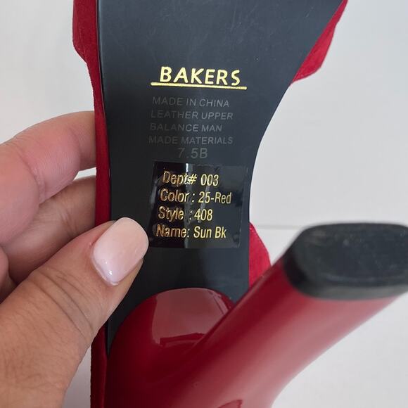 Vintage 90s Y2K Bakers Suede Heels Size 7.5B Red Platform Retro Square Open Toe - Picture 10 of 10
